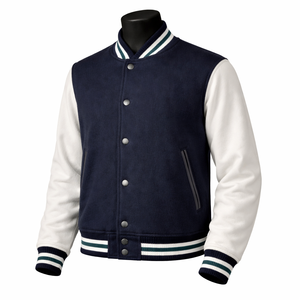 Nouvelle mode, vente en gros, veste varsity pour hommes, sur mesure, bicolore, mélange de laine, veste de baseball avec boutons pression sur le devant - Product Image 5