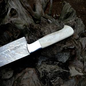 มีดเชฟเหล็กกล้าคาร์บอนงานแฮนด์เมดออกแบบอย่างสวยงามมีดดามัสกัสใบมีดสแตนเลสด้ามไม้ DIY - Product Image 6