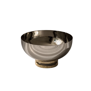 ชามโลหะสีเงินสำหรับเสิร์ฟอาหารและฐานไม้รูปทรงกลมดีไซน์เรียบง่ายชามแสดงของหวาน - Product Image 1