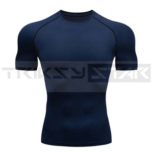 T-shirt homme entraînement en plein air Fitness Gym Jogging course à pied Ringer Bat-Man Compression chemises coupe régulière élastique 100% coton - Product Image 4