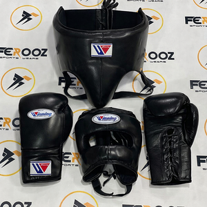 All Color Available Customized <b>MMA</b> Boxing Gloves Sparring Set with Hand Grips Full Black Leather Headgear & <b>Groin</b> <b>Guard</b> - Product Image 1