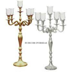 Centros de mesa de comedor para eventos y bodas Candelabro de vidrio transparente y metal pulido brillante plateado al precio más bajo - Product Image 2