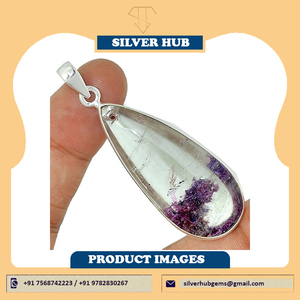 2025 nueva llegada hermoso colgante de plata de ley 925 forma de pera larga Lodolite jardín cuarzo piedra colgante joyería ODM OEM - Product Image 2