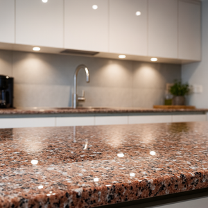 Encimeras de granito pulido de rosa modernas, tapas de tocador ecológicas, duraderas, elegantes, con acabado brillante, solución de diseño gráfico - Product Image 1