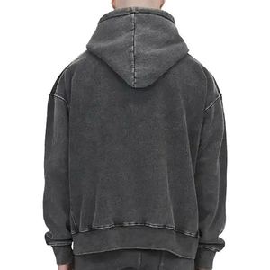Sweat à capuche streetwear premium délavé à l'acide, service OEM personnalisé, effet vintage, coupe régulière pour homme, 100% coton, écologique - Product Image 3