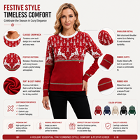 Pull de Noël personnalisé pour femme, tricoté à la machine, motif jacquard, col rond, manches longues, style décontracté, anti-plis