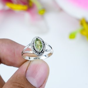 925 Sterling Silver Handmade <b>Ring</b> With Natural <b>Peridot</b> Marquise Cut Gemstone Vintage Silver Plating For Weddings Or Parties - Product Image 1