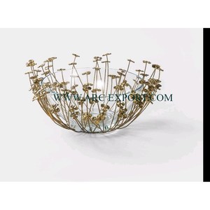 Vaisselle de maison grand bol avec fleur design support en laiton plaqué or table élégante dates décoratives bols de service à vendre - Product Image 5