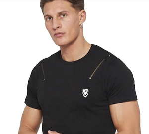 T-shirt à manches courtes et col rond personnalisé 100% coton uni haute qualité 230gsm t-shirt noir pour hommes - Product Image 3