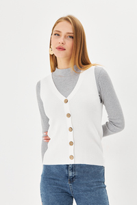 Stylish Casual <b>Women's</b> Corduroy <b>Knitted</b> Vest Winter Cotton Outer Wear with Button Decoration <b>Waistcoat</b> Length - Product Image 6