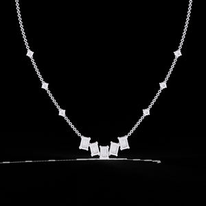 Collier de diamants cultivés en laboratoire à cinq pierres émeraude pour femmes collier de bijoux fins en or massif 14K léger - Product Image 4