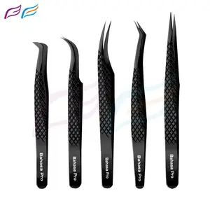 Stainless Steel Eyelash Tweezers Custom Logo Eyelash Extension Tweezers Multi Color Silver Tip With Diamond Grip Tweezers