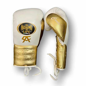 Gants de boxe à lacets personnalisés blancs et dorés sans boxe ni vie Gants de sparring et d'entraînement en cuir mexicain faits à la main professionnels - Product Image 3