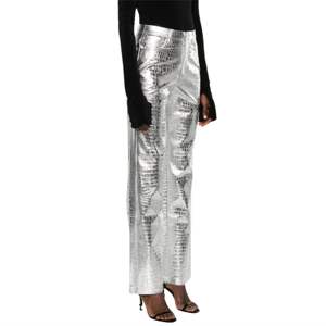 Birger Christensen Pantalon droit à taille haute en crocodile gaufré Finition métallisée Couture tonale Cinq poches Boucles de ceinture - Product Image 4
