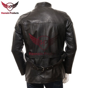 Chaqueta de motorista de cuero negro de estilo vintage para hombre Ropa de abrigo elegante con dos bolsillos con cremallera recortados en cuero para el invierno - Product Image 5