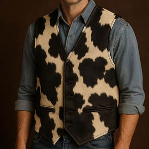 Gilet en cuir véritable de vache à poils pour homme - Vêtement d'extérieur décontracté et respirant pour l'hiver et le style urbain - Product Image 1