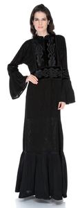 Estilo de las mujeres de Kuwait Abaya negro completo con trabajo de bordado con estilo - Product Image 1