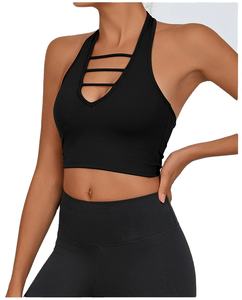 Débardeur de yoga et de fitness à dos ouvert et à col suspendu, soutien-gorge de sport rembourré nude pour la course à pied et l'entraînement, respirant avec logo frontal - Product Image 5