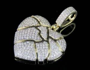 Superbe Moissanite Diamant Coeur Brisé Pendentif En Argent Sterling 925 Ton Or Bijoux De Mode Pour La Fête - Product Image 2