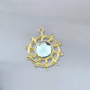 Colgante de moda con abalorio chapado en oro de piedras preciosas de cuarzo Aqua redondo-Joyería de abalorios de plata 925-Pieza de joyería al por mayor - Product Image 1