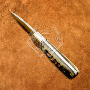 Handmade D2 Steel Fixed Blade Skinning Knife for Hunting Camping Beautiful Leather Sheath Horn Engraved Handle Customizable OEM - Product Image 4