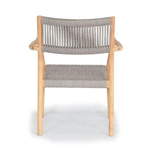 Sillón con estructura de teca de estilo escandinavo con cuerda tejida gris claro - Product Image 3