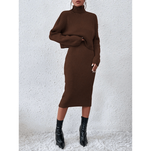Ensemble pull col roulé ajusté et jupe en tricot pour femme, idéal pour l'hiver - Product Image 1