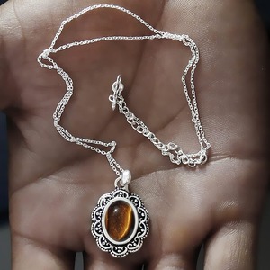 925 argent Sterling oeil de tigre couleur marron forme ovale pendentif en pierres précieuses cadeau de mariage parfait pour l'amour avec 925 bijoux estampillés - Product Image 3