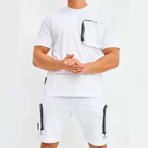 Custom T Shirt <b>Shorts</b> Set Tracksuits For <b>Men</b> Causal Street Wear Tracksuits Heavy Weight front Pocket Design Printed Tracksuits - Product Image 5