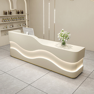 High Gloss White Reception <b>Desk</b> LED Lighted Office Counter Table Custom Large Reception <b>Desk</b> 2 Meters - Product Image 3