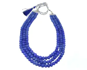 Dyed Blue Sapphire Gemstone Handmade Beads 3 Layer Necklace Best Gift For Jewelry Component And Manufacture All