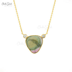 Collar con Colgante de Diamante Blanco Natural de 0.15CTW, Oro Amarillo Real de 14k, Forma de Sandía, Gema de Turmalina, para Mujer - Product Image 3