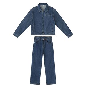 Ensembles jeans décontractés pour hommes, assortis aux couleurs délavées, jeans et vestes de rue - Product Image 1