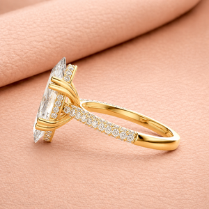 Bague de fiançailles et d'anniversaire en or massif 14 carats plaqué rhodium avec diamant de laboratoire ovale taille E VVS2 certifié IGI, halo caché double - Product Image 2