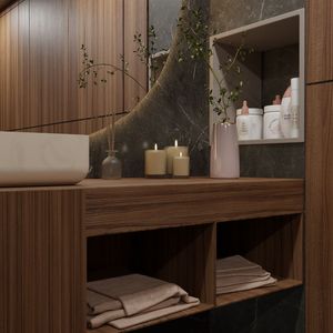 Meuble-lavabo de salle de bain aspect bois 100 cm, décor bois chaud, avec vasque en céramique, série économique - Product Image 1