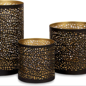 Best Quality Handmade Lead-Free <b>Iron</b> Art Votive Set 3pcs Black Inner Gold Christmas Easter Durable Wax Candle Holders Home Decor - Product Image 1