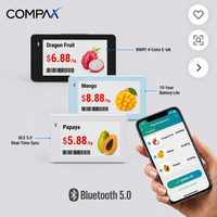 COMPAX 2.66 Inch Bluetooth 5.0 Label Harga Digital dengan Baterai Tahan 10 Tahun, Layar E-Ink, Penggunaan Dalam Ruangan, Berperingkat IP65, Sinkronisasi Waktu Nyata