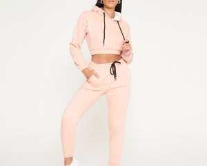 Ensemble 2 pièces personnalisé pour femmes Sweat à capuche de couleur unie avec cordon de serrage zippé et sweats à manches longues avec logo imprimé - Product Image 2