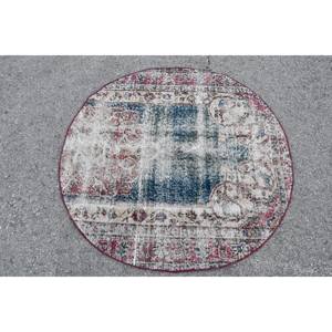 Tapis turc vintage fait à la main 3.7ft X 3.7ft bleu et rouge grande surface motif abstrait rectangulaire pour couloir de salon adolescent - Product Image 1