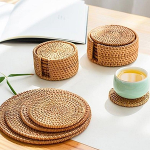 Vente en gros de sous-verres et napperons classiques résistants à la chaleur motif de fleurs de pique-nique en rotin et osier tissé naturel au Vietnam - Product Image 1