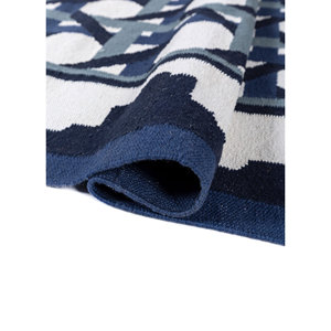 Alfombra Grande de Lana Azul Alhambra 9x12, Tejido Plano para Entrada de Casa o Junto a la Cama-ADWL-13304 - Product Image 2