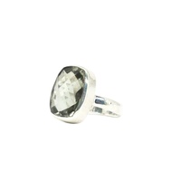 Anillo de Plata de Ley 925 con Amatista Verde Natural en Engaste de Bisel, Sin Níquel, para Bodas y Fiestas, Unisex, para Hombre y Mujer