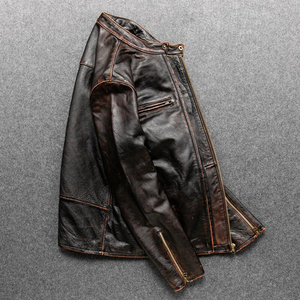 Veste en cuir de mouton pour hommes conçue sur mesure Streetwear de couleur unie - Product Image 5