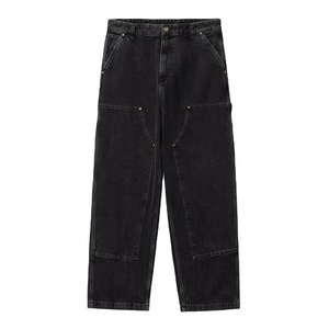 Personalizado de los hombres holgados recto Big Boys Skate pantalones de mezclilla azul oscuro piedra Streetwear otoño lavado algodón doble rodilla Cargo Mid - Product Image 1