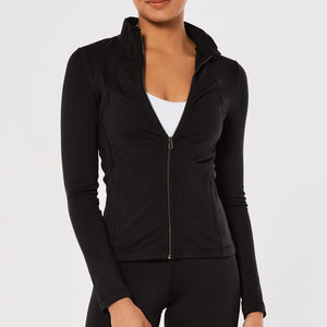 Veste de yoga pour femmes grande taille noire de haute qualité personnalisée, respirante, en spandex, avec fermeture éclair, vêtements de sport avec logo frontal pour la course à pied - Product Image 1