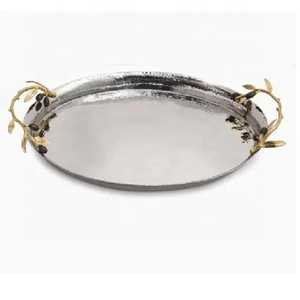 Plateau rond en métal Plateau de service en acier inoxydable de qualité supérieure Passe au lave-vaisselle Designer Cuisine Mariage Restaurant Plats Assiettes - Product Image 5