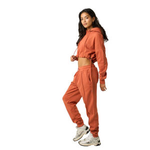 Conjunto Deportivo de 2 Piezas para Mujer, Informal, con Logotipo Personalizado, 100% Algodón, Transpirable, Top Corto, Sudadera con Cremallera y Pantalones Jogger - Product Image 2