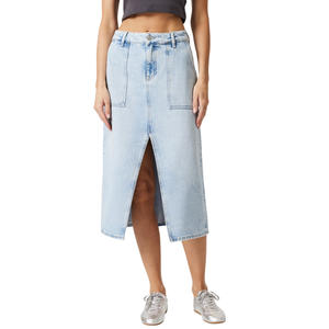 Jupe en jean décontractée taille haute pour femme, effet usé, respirante, lavable, motif uni, longueur midi, style Y2K, automne, fournisseur OEM ODM - Product Image 1