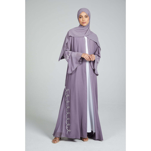 Abaya ouverte couleur unie lavande Aura avec perles embellissements Style modeste vente en gros dames musulmanes Thobe/Thawb - Product Image 4