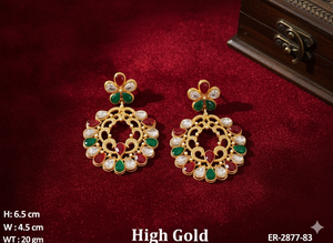 Boucles d'oreilles Polki Antique de Designer 8cm & 25gm Style Tendance pour les Tenues de Mariage et Vêtements Ethniques Création de Pierre Naturelle - Product Image 4